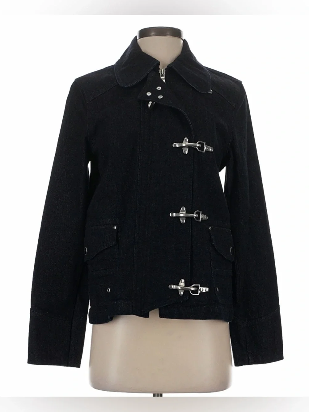 Vintage 90s Lauren Ralph Lauren fireman clasp toggle dark denim jacket - Picture 5 of 5